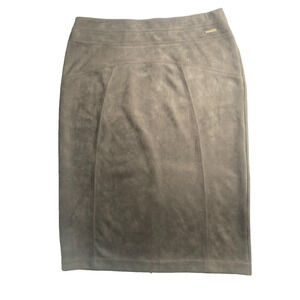 Marc New York Andrew Marc Midi Pencil Faux Suede Equestrian Brown Skirt L